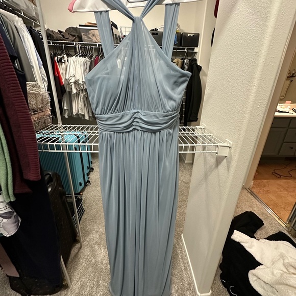 Birdy Grey Dusty Blue Chiffon Halter Bridesmaid Dress - Picture 2 of 4